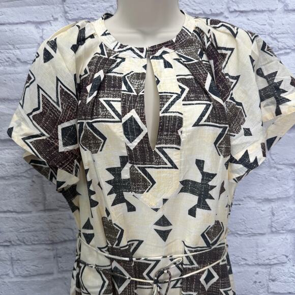 Maria Cher Formosa Carol Short Dress Mix 1 Cream Green Size L Aztec Tie Belt - Picture 4 of 10
